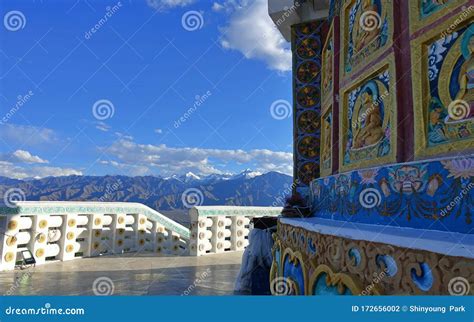 Buddhas Of Shanti Stupa A Buddhist White Domed Stupa Chorten On A