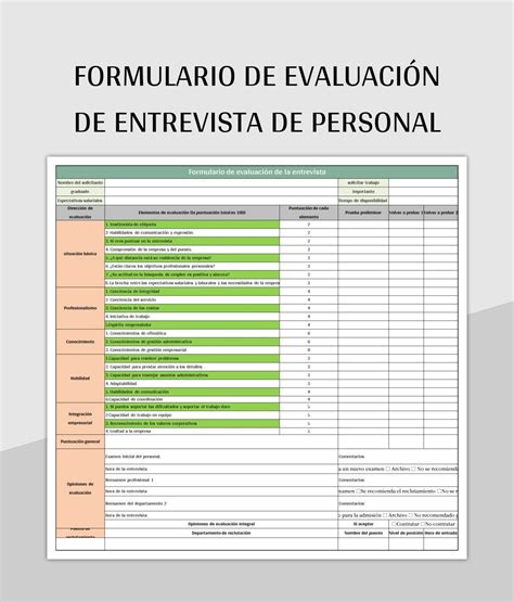 Plantilla de Formato Excel Formulario De Evaluación De Entrevista De