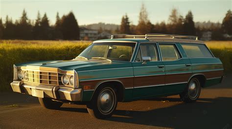Green Station Wagon With Chrome Trim Is Driving Down The Highway