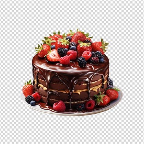 Saboroso Bolo De Chocolate Morango Em Fundo Transparente Psd Premium