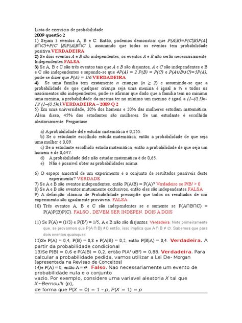 Questões De Probabilidade Pdf - Questões de Probabilidade Resolvidas 2009 | PDF | Probabilidade ...