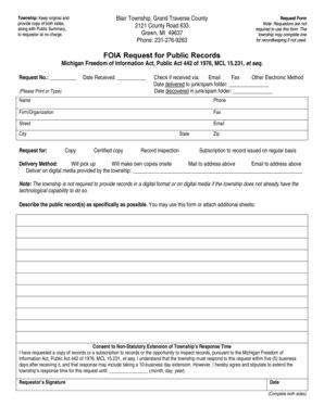 Fillable Online Blairtownship Foia Request For Public Records Form