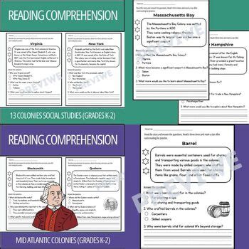 13 Colonies Reading Comprehension Passages Bundle Grades K 2 TPT