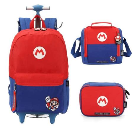 Mochila Infantil Rodinhas Super Mario Lancheira E Estojo Vermelho