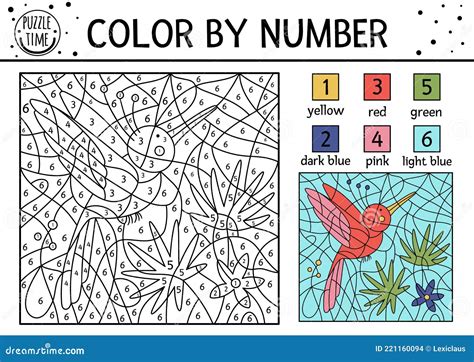 Vector Tropical Color By Number Activity With Paradise Bird Palm Tree