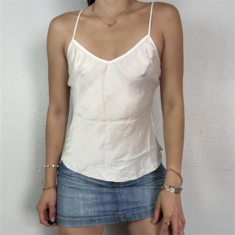 Vintage Dainty White Cami Slip Top S White Depop