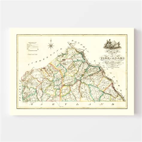 Vintage Map Of York County Pennsylvania 1821 By Teds Vintage Art