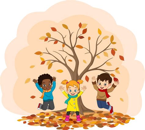 niños felices de dibujos animados jugando en el fondo de otoño 4990210