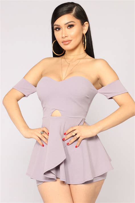 Loving You Off Shoulder Romper Lavender Fashion Nova Rompers