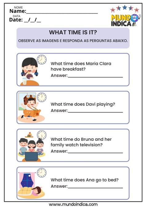 Horas Em Ingles Atividades - 11 Atividades de Inglês sobre Horas para Imprimir
