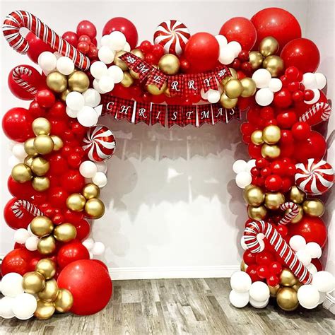 Merry Christmas Balloon Arch Garland Kit Red White Gold Balloons With