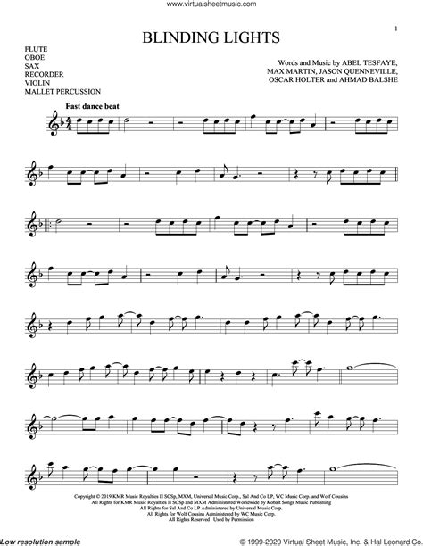 Blinding Lights Sheet Music For Solo Instrument Treble Clef High