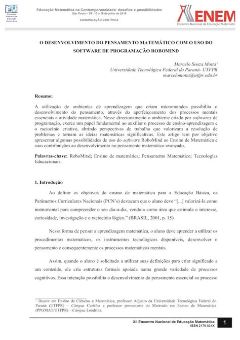 Pdf O Desenvolvimento Do Pensamento MatemÁtico Com O Uso Do