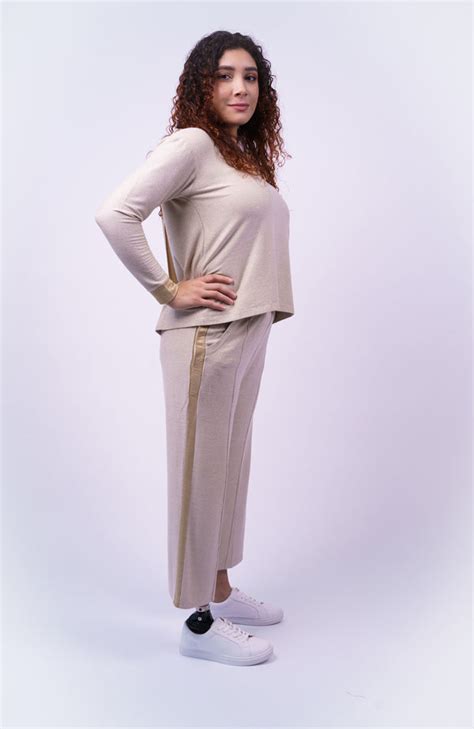 Wide Leg Pants With Side Seam Openings Cream Colored Sparkies