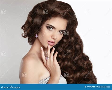 Brunette Girl With Long Shiny Wavy Hair Beauty Makeup Beautiful Model