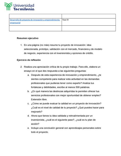 Fase El Emprendedor Y La Innovaci N Desarrollo De Proyecto De