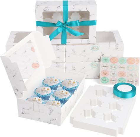 Coolty 20 Stück Cupcake Boxen 6 Löcher Karton Verpackung Boxen Bäckerei