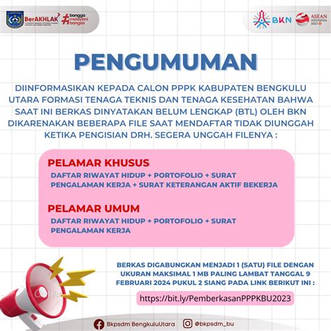 Pengumuman Pemberkasan Pppk Kabupaten Bengkulu Utara Formasi Tahun