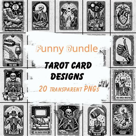 Funny Tarot Cards Bundle, Tarot Card Design Gift, Funny Tarot Card PNG, Skeleton Clipart Bundle ...