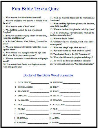 Bible Trivia Game Questions And Answers Bible Trivia Questio