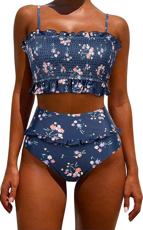 Amazon OMKAGI Women S Bandeau Bikini Sets Cute Shirred Swimsuit