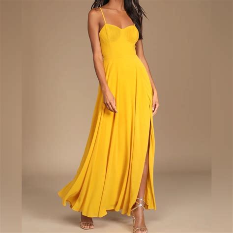 Lulus Golden Yellow Pleated Bustier Maxi Dress Gem