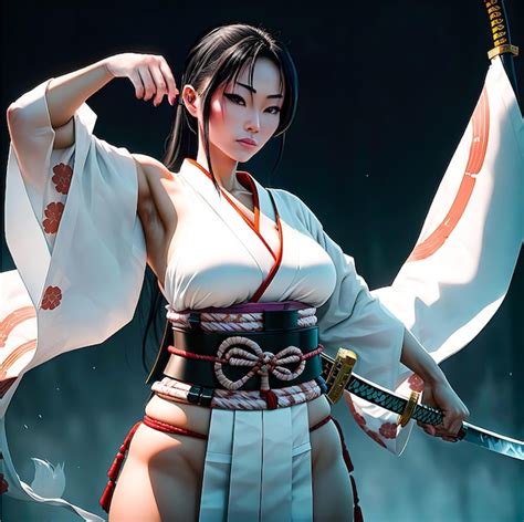 Premium AI Image A Woman With A Sword Japanese Warrior In Kimono Hot Japanese In Kimono