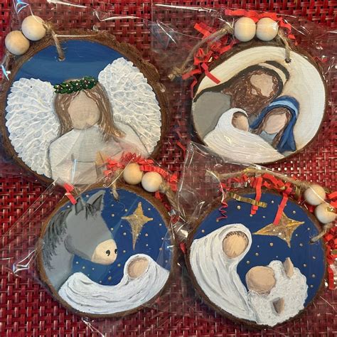 Nativity Hand Painted Wood Ornaments Etsy