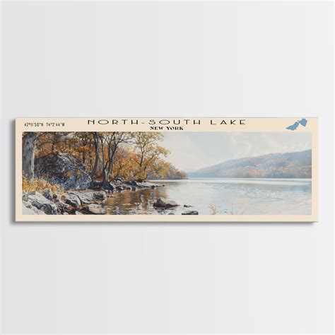 North South Lake New York Framed Canvas Print, Lake House Decor, Panor