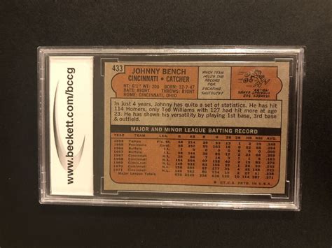 1972 Topps 433 Johnny Bench Cincinnati Reds BCCG 8 EBay