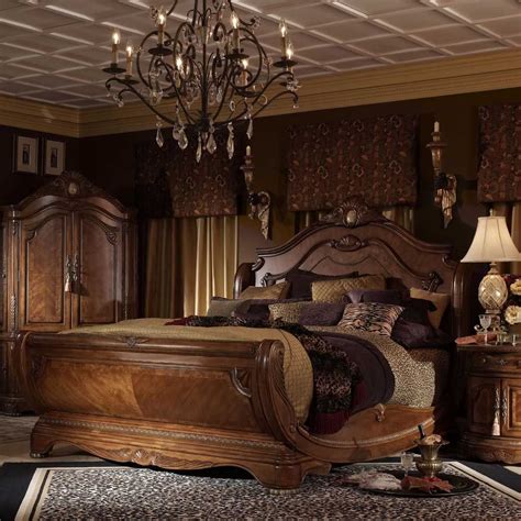 Cortina Queen Traditional Cherry Sleigh Bed By Aico Amini Innovation