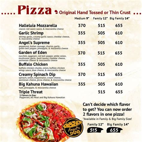 Angel's Pizza Menu + List of Branches in 2023 | Pizza menu, Chicken wing sauces, Menu list