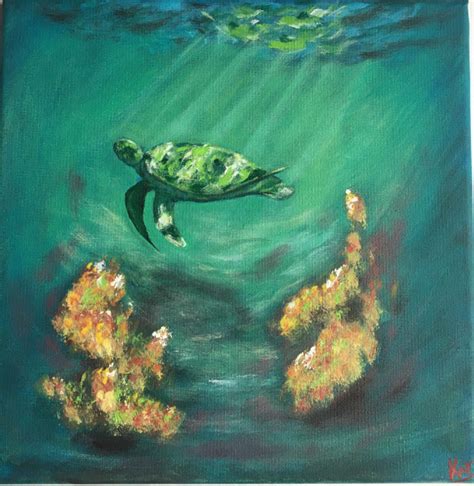 Sea Turtle Painting Underwater Painting Coral Reef Painting Nursery