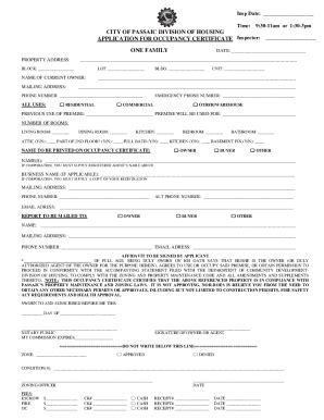 Nj Application For Occupancy Certificate City Of Passaic