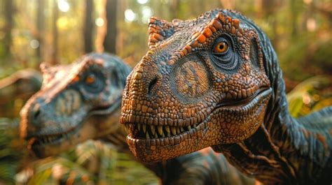 A Group Of Dinosaurs In The Jungle Large Dinosaurs On The Background Of