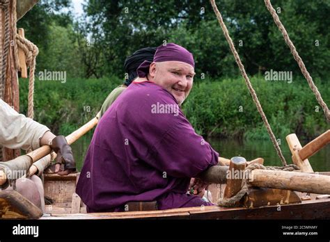 A man in a suit of a Slavic tribe of the Viking era (9-11 century ...
