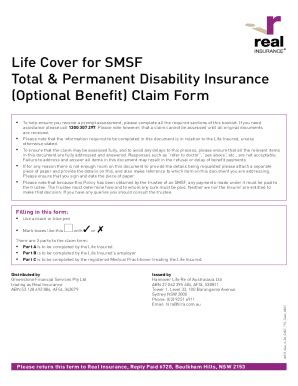 Fillable Online Real Life Cover For SMSF Total Permanent Disability