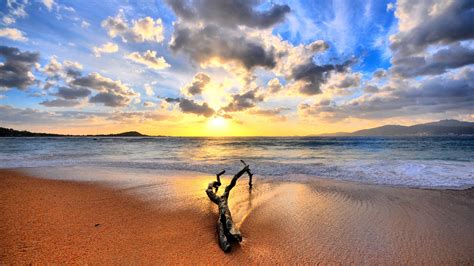 Wallpaper Sunlight Sunset Sea Nature Shore Sand Sky Clouds