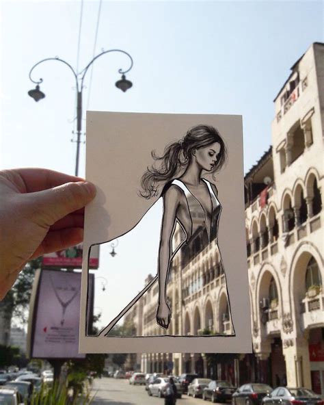 Clouds And Buildings Are Used By A Fashion Illustrator To Complete His