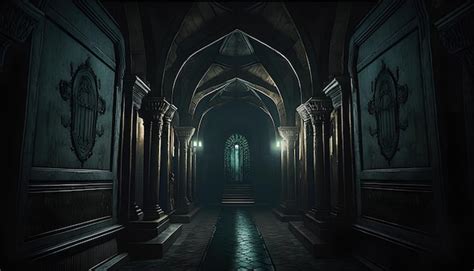 Premium Ai Image A Dark Hallway With A Wall With Lights On It