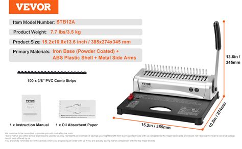 Vevor Binding Machine Comb Binding Machine Holes Binding Sheets