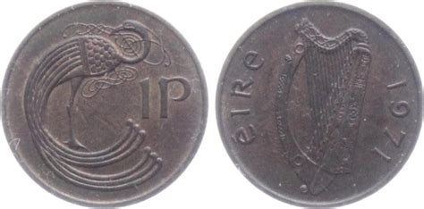 Irland 1 Penny 1971 Pfau Vogel Tiere Vz MA Shops