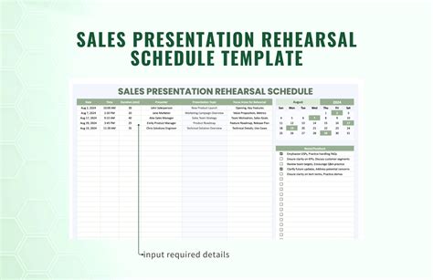 Sales Presentation Rehearsal Schedule Template In Excel Google Sheets