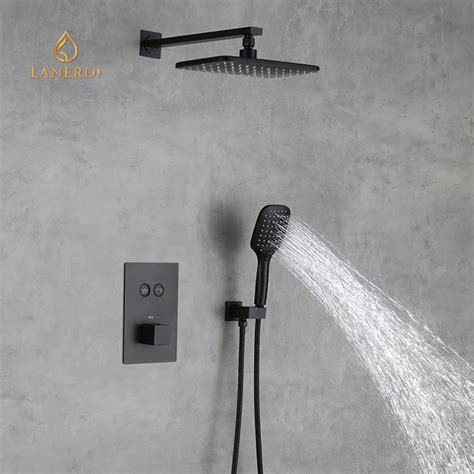 Lanerdi Black Modern Bathroom Two Function Thermostatic Concealed