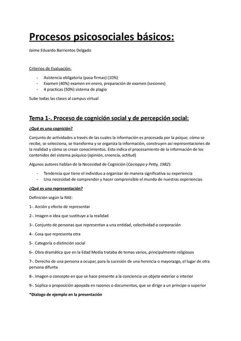 Apuntes procesos psicosociales Procesos psicosociales básicos Jaime