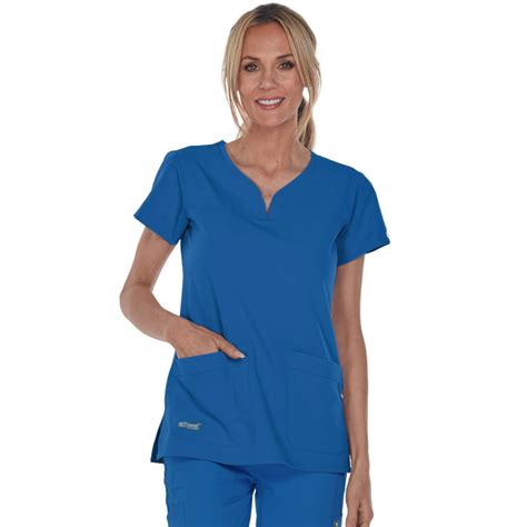 Barco Greys Anatomy Signature 2121 Womens Notch Neck Scrub Top New Royal S