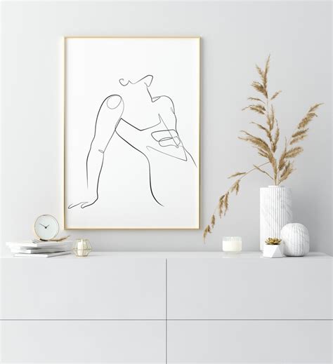 Naked Man One Line Drawing Male Figure Line Art Printable Etsy