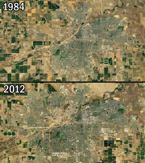 Interesting: Satellite Picture of Bakersfield in 1984 & 2012 : r ...