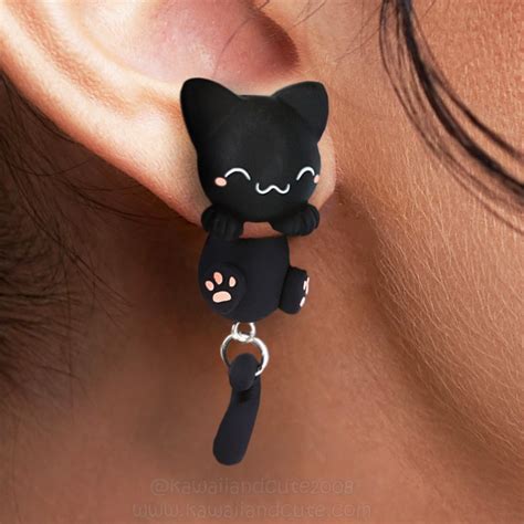 Black Cat Earrings Clinging Ears Exclusive Handmande