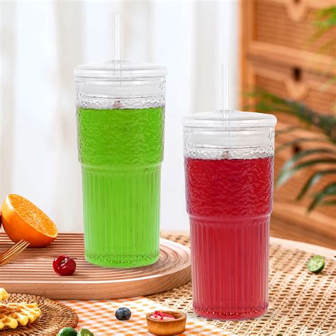 2 Pack 20 Oz Iced Coffee Cup With Glass Lids And Strawshigh